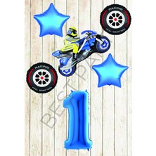 Best Parti Motorsiklet-Yarış Lastiği ve Mavi Rakam Yıldız Folyo Balon Seti Yaş-1