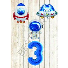Best Parti Uzay Temalı Mavi Rakamlı Folyo Balon Seti Yaş 3