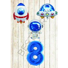 Best Parti Uzay Temalı Mavi Rakamlı Folyo Balon Seti Yaş 8