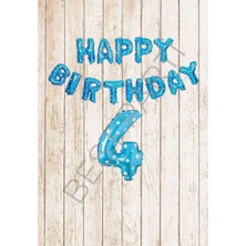 Best Parti Mavi Puanlı Happy Bırthday ve Rakam Folyo Balon Seti Yaş 4