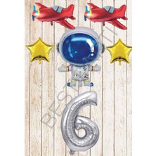 Best Parti Uzay Temalı Gümüş Rakamlı Folyo Balon Seti Yaş 6
