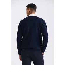 Jakamen Lacivert Regular Fit Bisiklet Yaka Erkek Triko