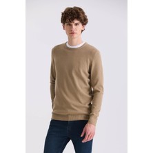 Jakamen Bej Slim Fit Bisiklet Yaka Desenli Triko Kazak