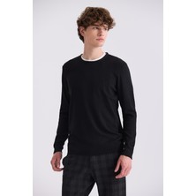 Jakamen Siyah Slim Fit Bisiklet Yaka Desenli Triko Kazak
