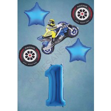 Rönesans Parti Motorsiklet-Yarış Lastiği ve Mavi Rakam Yıldız Folyo Balon Seti Yaş-1