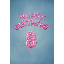 Rönesans Parti Pembe Puanlı Happy Bırthday ve Rakam Folyo Balon Seti Yaş 8