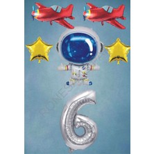 Rönesans Parti Uzay Temalı Gümüş Rakamlı Folyo Balon Seti Yaş 6
