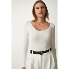 Be Chic Kadın Uzun Kollu Ön Arka Geniş U Yaka Viskon Kumaş Düz Basic Body  BLZ33789