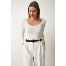 Be Chic Kadın Uzun Kollu Ön Arka Geniş U Yaka Viskon Kumaş Düz Basic Body  BLZ33789