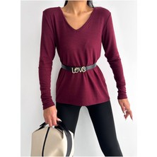 Be Chic Kadın V Yaka Uzun Kollu Salaş Kesim Düz Basic Bluz AYD8997