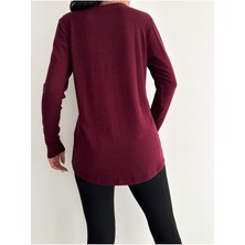 Be Chic Kadın V Yaka Uzun Kollu Salaş Kesim Düz Basic Bluz AYD8997