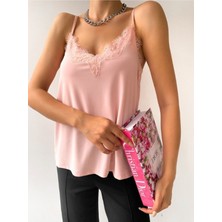 Be Chic Kadın Pembe Dantelli Atlet BLZ1004