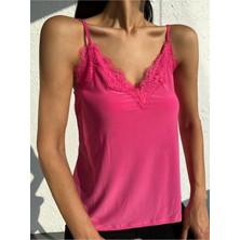 Be Chic Kadın Fuşya Dantelli Atlet BLZ1004