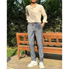 İnpool Erkek, Beli Lastikli, Diagonel Kumaş, Old Money Culture, Duble Paça, Regular Fit Pantolon 24INP291