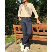 İnpool Erkek, Beli Lastikli, Diagonel Kumaş, Old Money Culture, Duble Paça, Regular Fit Pantolon 24INP291