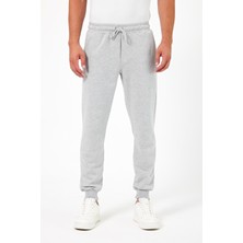 Mmetalic Kalın Gri Erkek Eşofman Altı Jogger Arka Cepli Paça Lastikli Regular Fit Şardonsuz