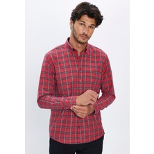 Tudors Erkek Regular Fit Klasik Kesim Pamuklu Tek Cepli Kareli Düğmeli Yaka Gömlek