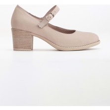 Analin Shoes Kadın  Deri Bantlı Topuklu Ayakkabı - Taş