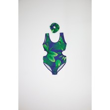 RG Brand Genç Kız UV Korumalı Desenli Hızlı Kuruyan Tam Likralı Mayo ve Saç Tokası Seti_RG3341