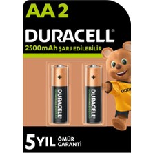 Duracell Şarj Edilebilir AA Pil (2'li Paket), 2500 mAh NiMH, önceden şarj edilmiş, 1 Numaralı En Uzun Ömürlü Şarj Edilebilir pilimiz