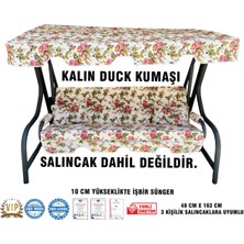 Vip Home Concept Lüks Duck Vip Salıncak Minder Seti 3 Kişilik 10 cm Süngerli Tenteli-Ingiliz Gülü-Salıncak Minderi