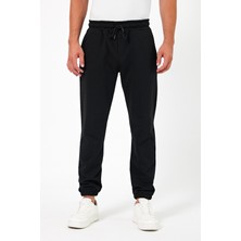 Comeor Kalın Siyah Erkek Eşofman Altı Jogger Arka Cepli Lastik Paça Regular Fit Şardonsuz