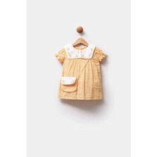 Minipodyum Yakalı Kolu Büzgülü 9-24 Ay Çantalı Elbise