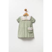 Minipodyum Yakalı Kolu Büzgülü 9-24 Ay Çantalı Elbise