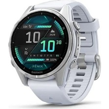 Garmin Fenix 8 - 43 mm Amoled Gümüş Beyaz Taşlı Silikon Kayışlı