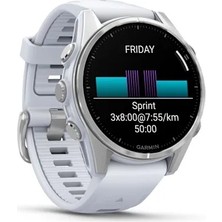 Garmin Fenix 8 - 43 mm Amoled Gümüş Beyaz Taşlı Silikon Kayışlı