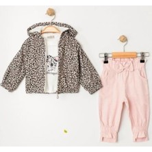 Butik Kız Çocuk Leopar Kedi Baskılı Alt Üst 3'lü Takım