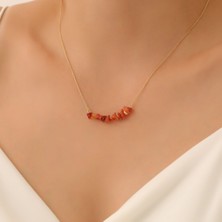 Nox Jewelry 14 Ayar Altın Mikron Kaplama Doğal Akik (Carnelian) Taşlı Bar Gümüş Kolye - Minimal Doğal Taş Kolye
