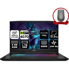 Msı Katana 17 Intel Core I9 13900H 8gb 1tb SSD RTX4070/8GB Freedos 17.3" Fhd 144Hz Taşınabilir Bilgisayar B13VGK-898TR & Anzar Mouse B13VGK-898TRA2