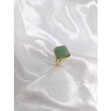 Rosa Juliet Jewelry Kadın Gold Çelik Ayarlamalı Doğal Taş Yeşil Vintage Yüzük