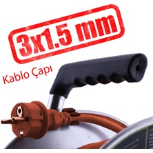 Badem10 Metal Makaralı Seyyar Cca Kablo 4 Prizli Monofaze Uzatma Kablosu 3x1.5 mm Ttr Kablo 20 Metre