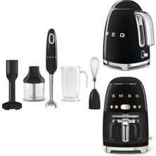 Smeg Siyah Kettle-Filtre Kahve Makinesi ve El Blender Seti