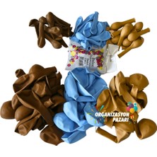 Organizasyon Pazarı Balon Seti Makaron Mavi-Sütlü Kahve-Karamel 100 Lü Balon Zinciri Seti