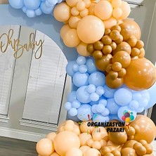 Organizasyon Pazarı Balon Seti Makaron Mavi-Sütlü Kahve-Karamel 100 Lü Balon Zinciri Seti