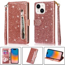 Mays Home1 IPhone 15 Için Fermuar Cep Durumda Artı Glitter Cüzdan Kılıf Manyetik Pu (Yurt Dışından)