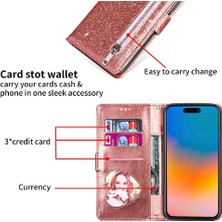 Mays Home1 IPhone 15 Için Fermuar Cep Durumda Artı Glitter Cüzdan Kılıf Manyetik Pu (Yurt Dışından)