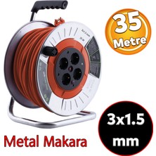 Badem10 Metal Makaralı Seyyar Cca Kablo 4 Prizli Monofaze Uzatma Kablosu 3x1.5 mm Ttr Kablo 35 Metre