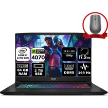 Msı Katana 17 Intel Core I7 13620H 64GB 2tb SSD RTX4070/8GB Freedos 17.3" Fhd 144Hz Taşınabilir Bilgisayar B13VGK-1287XTR & Anzar Mouse B13VGK1287XTRA27