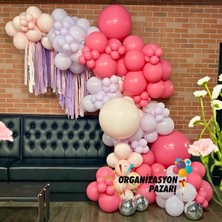 Organizasyon Pazarı Balon Seti Mercan-Makaron Lila-Retro Beyaz 60 Lı Balon Zinciri Seti