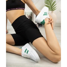 Homiro Bağcıklı Unisex Ortopedik Snaker Spor Ayakkabı Kadın-Beyaz-Yeşil