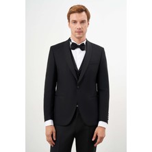 Morven Erkek Siyah Poliviskon Ceromonia Santorini Slim Fit Şal Yaka Damatlık