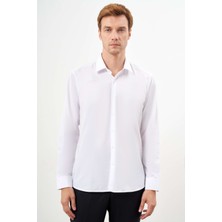 Morven  Erkek Beyaz Basic Düz Desen Sert Yaka Regular Fit Gömlek