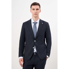 Morven Erkek Lacivert Poliviskon Trend Desenli Slim Fit Mono Yaka Takım Elbise