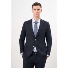 Morven Erkek Lacivert Poliviskon Trend Desenli Slim Fit Mono Yaka Takım Elbise