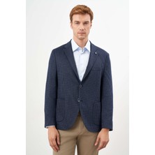 Morven  Erkek Lacivert Örme Slim Fit Torba Cep Mono Yaka Spor Ceket