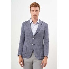 Morven  Erkek Mavi Örme Slim Fit Torba Cep Mono Yaka Spor Ceket